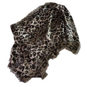Vince Camuto Women's Shawl Scarf Wrap Sequin Animal Print Poncho Fringe Detail
